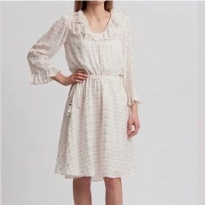 TORY BURCH Jasmine Metallic Ruffle Dress SIZE 8 IVORY NWT